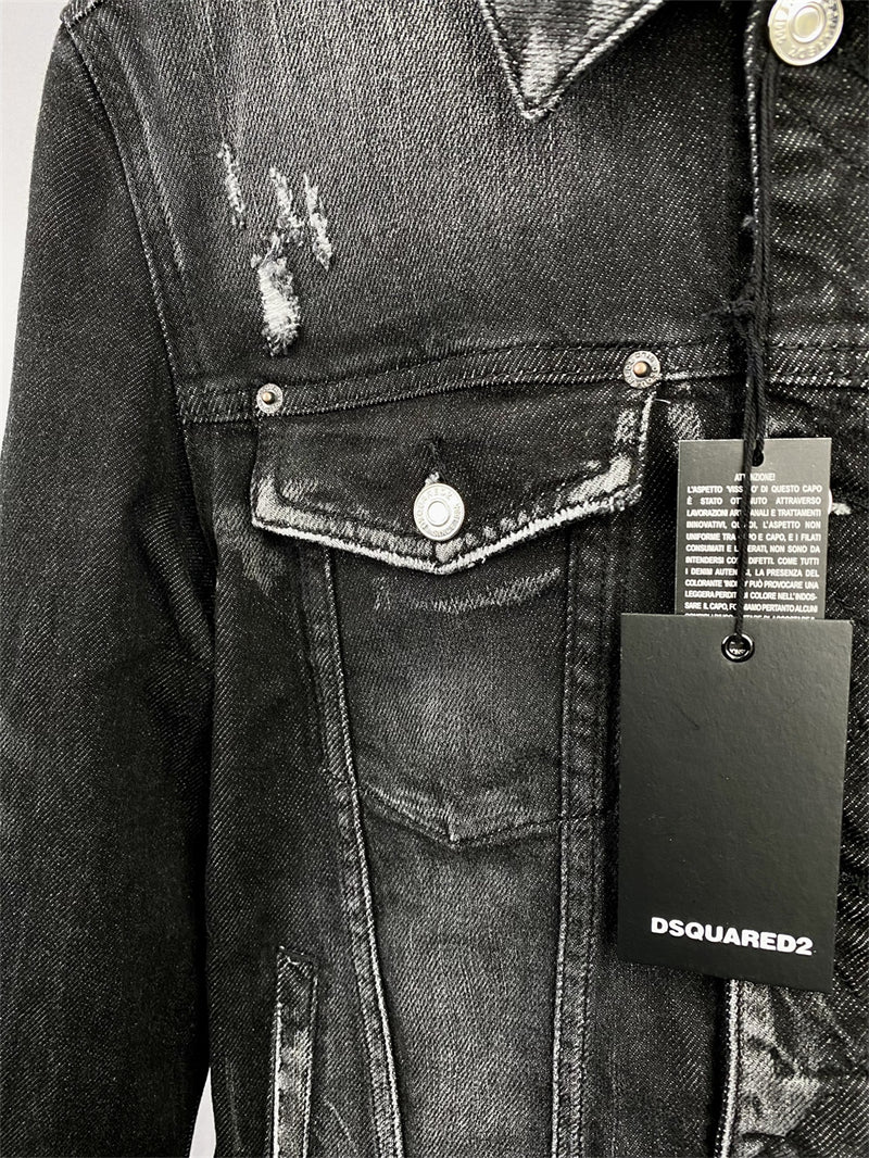 SOLA-DSQ2 Man Black Hole Denim Jacket