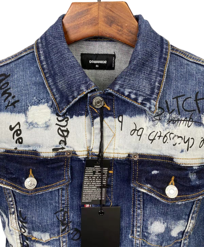 DSQ2 2024ss Man Hole Graffiti Denim Jacket