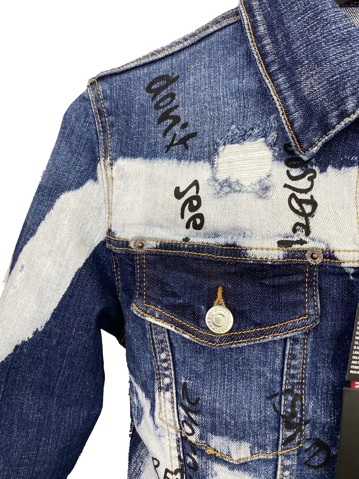 DSQ2 2024ss Man Hole Graffiti Denim Jacket