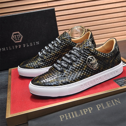 PP New Men's Skull Leather Sneakers