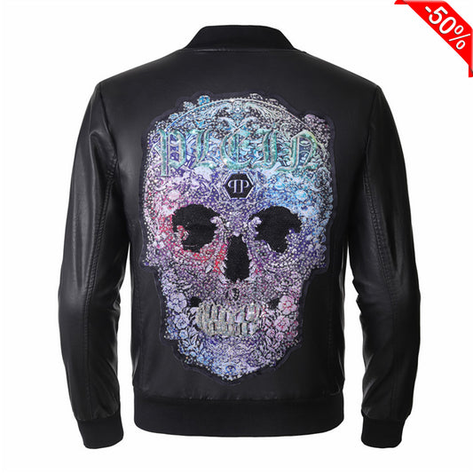 SOLA-PP New Skull Diamond Leather Jacket