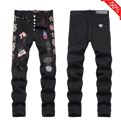 SOLA-PP PHILIPP Tiger Head Patch Jeans 