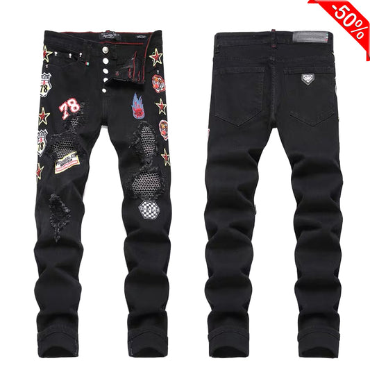 SOLA-PP Tiger Head Patch Jeans