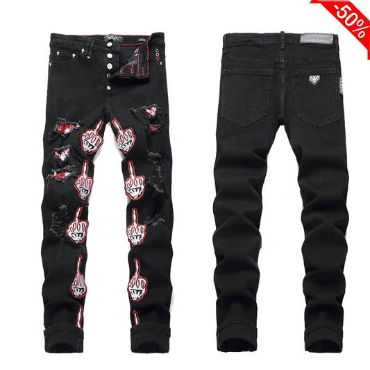 SOLA-PP Skeleton Hand Patch Man Jeans