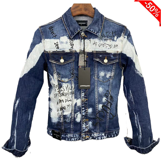 DSQ2 2024ss Man Hole Graffiti Denim Jacket