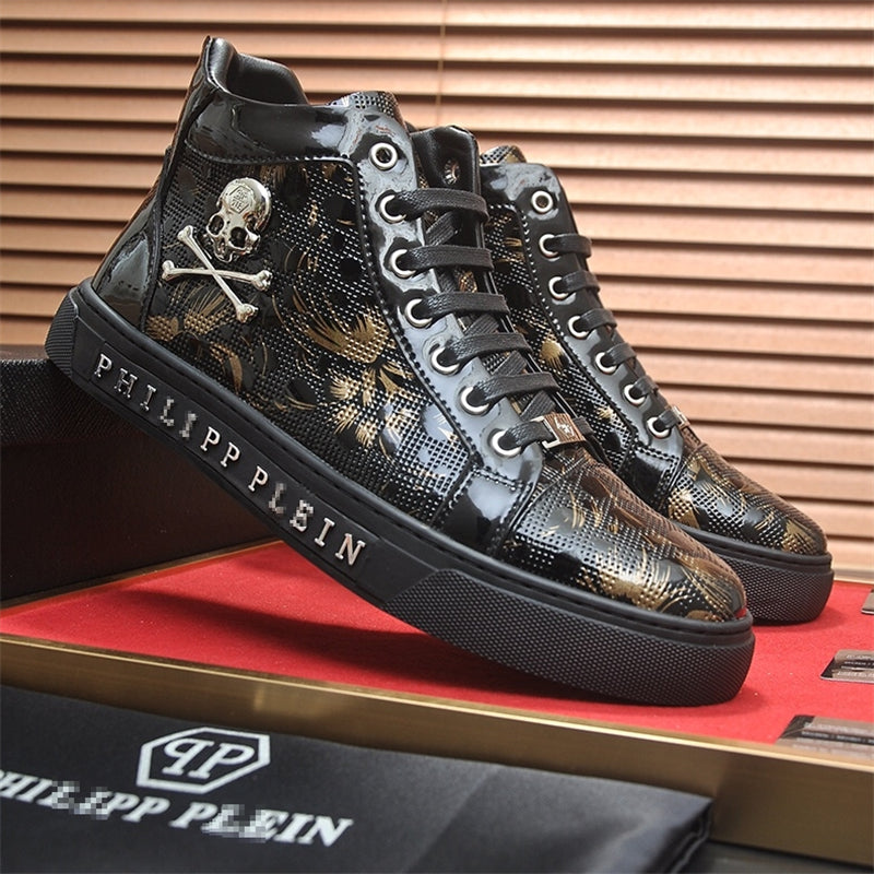 PP New Men's Skull high-top leather Sneakers