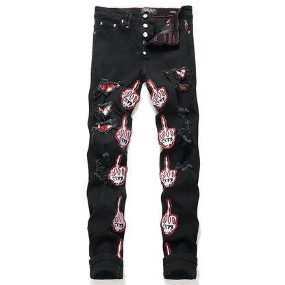 SOLA-PP Skeleton Hand Patch Man Jeans