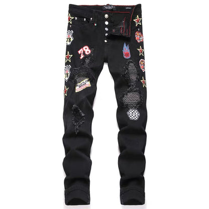 SOLA-PP Tiger Head Patch Jeans